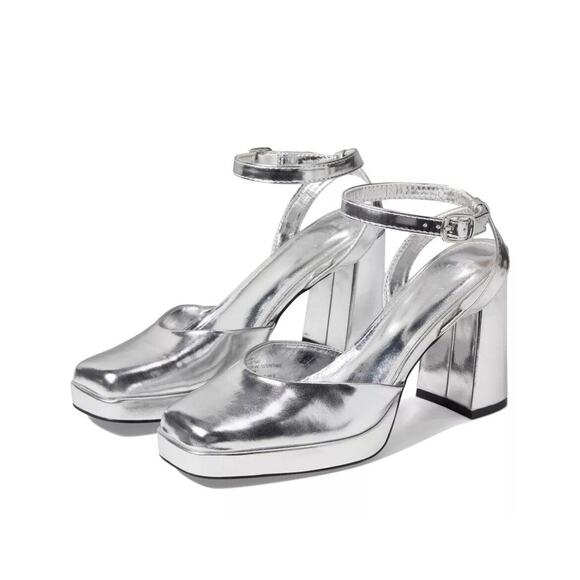 FARYL by Farylrobin-Freya Silver High Shine-Platform Heels-Sz 8.5-NEW-Never Worn - Picture 1 of 9